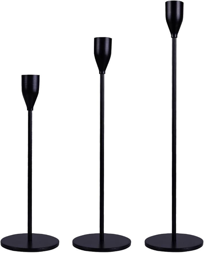 Candle Holder Black Candlestick Holders Set of 3 for Taper Candles, Matte Metal Candle Holders for Wedding Anniversary Party Mother's Day Dining Table Centerpiece Home Decoration