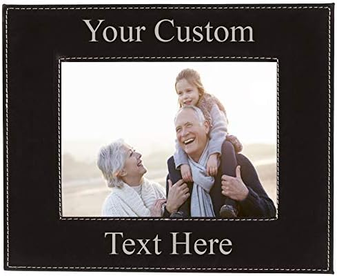 CustomGiftsNow Personalized Add Your Custom Text Engraved Leatherette Faux Leather Hanging/Tabletop Personalized Group Family Photo Picture Frame (Black, 5x7-inch Horizontal)
