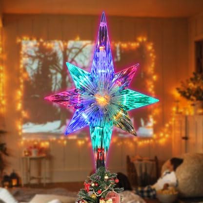 LAMPHOME 12" 11LED Tree Top,Bethlehem Star Multi, Lighted Christmas Tree Topper