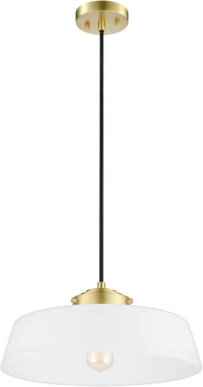 GLOBE Electric 67000098 1-Light Pendant Light Fixture, Brass Finish, Frosted Glass Shade, Black Braided Fabric Cord, Living Room Pendant Light, Kitchen Island Lighting, Hanging Lights for Bedroom