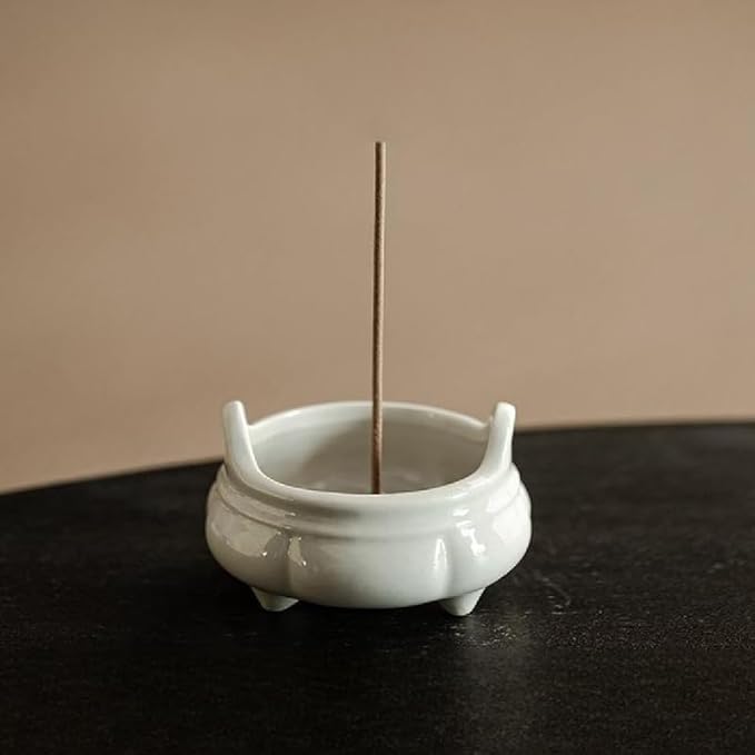 Incense Holder Modern Minimalist Circular Incense Stick Burner for Cones or Sticks for Yoga & Meditation, Enhance Atmosphere,Ceramic Ash Catcher White-1