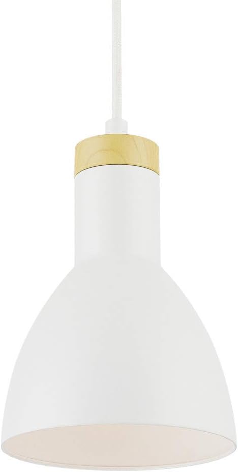 GLOBE Electric 60765 1-Light Pendant Light, Matte White, Wood Grain Accent
