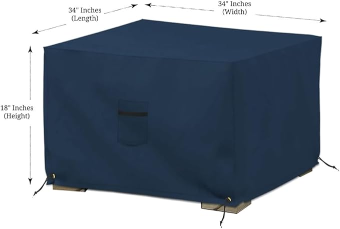 Covers & All Outdoor Ottoman Cover, 12 Oz PVC Polyester, Waterproof Ottoman Slipcover Resists Tear and UV, Square Patio Furniture Covers for Indoor/Outdoor Use (34" L x 34" W x 18" H, Blue)