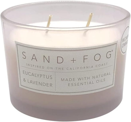 Sand + Fog Scented Candle - Eucalyptus Lavender – Additional Scents and Sizes – 100% Cotton Lead-Free Wick - Luxury Air Freshening Jar Candles - Perfect Home Decor – 12oz