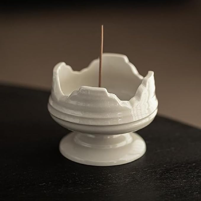 Incense Holder Modern Minimalist Circular Incense Stick Burner for Cones or Sticks for Yoga & Meditation, Enhance Atmosphere,Ceramic Ash Catcher White-3