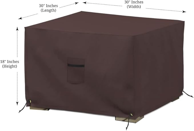 Covers & All Outdoor Ottoman Slipcover, 12 Oz PVC Polyester, Waterproof Ottoman Cover Resists Tear and UV, Square Patio Furniture Covers for Indoor/Outdoor Use (30"L x 30"W x 18"H, Coffee)