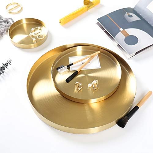 Round Gold Tray Stainless Steel Jewelry, Make up, Candle Plate Decorative Tray (5.5 inches)