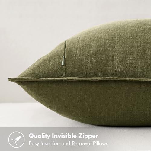 MIULEE Olive Green Linen Pillow Covers Pack of 4 Decorative Natural Solid Throw Pillow Covers Soft Accent Boho Farmhouse Couch Pillowcases Modern Home Decors for Living Room Bed Sofa 20x20 Inch