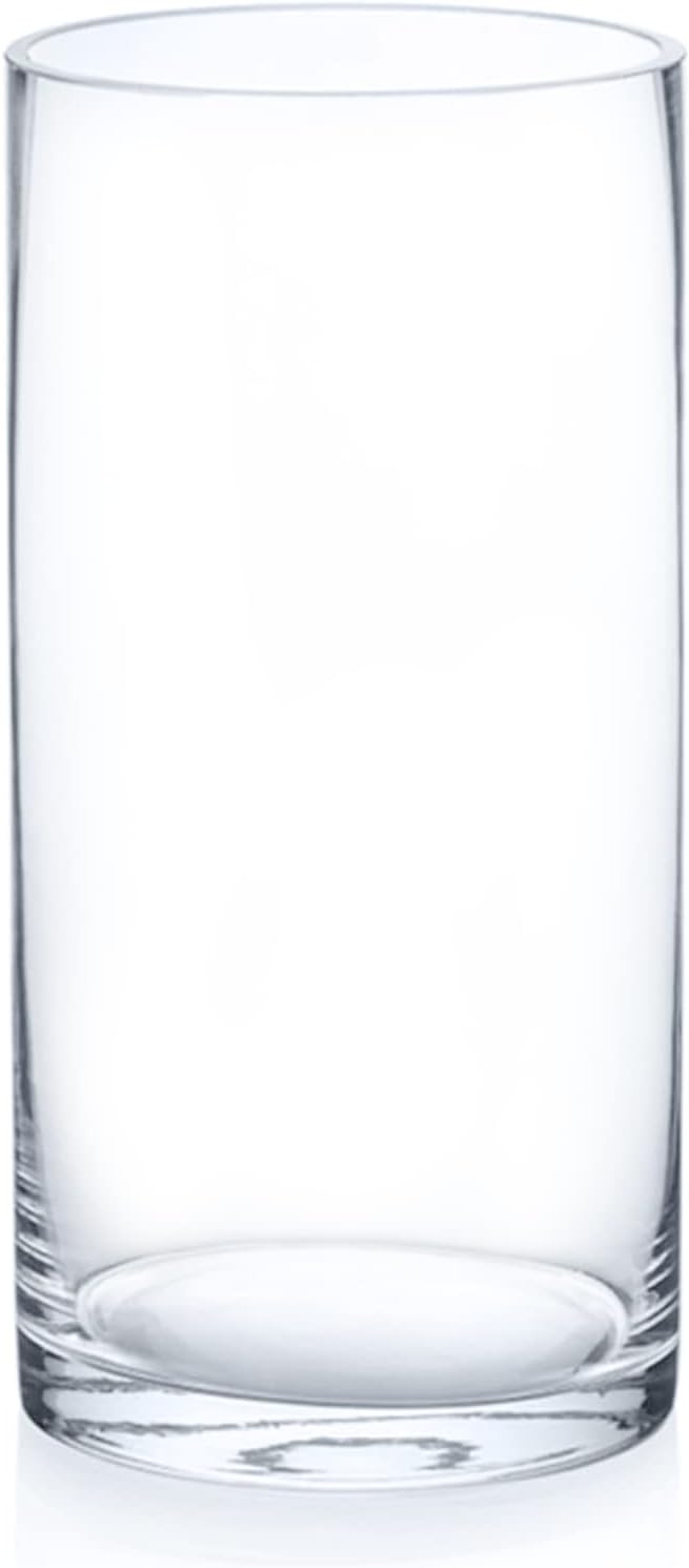 Enova Floral Clear Glass Cylinder Vase 4 x 8 Inches, Clear Flower Vases, Pillar Candle Hurricane Floating Candle Holder Vase, Glass Flower Vase for Wedding Centerpieces, Home Office décor (1 Piece)
