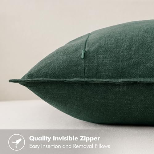 MIULEE Christmas Green Linen Pillow Covers Pack of 4 Decorative Natural Solid Throw Pillow Covers Soft Accent Boho Farmhouse Couch Pillowcases Modern Home Decor for Living Room Bed Sofa 18x18 Inch