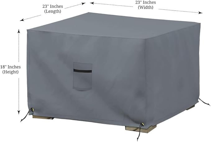 Covers & All Outdoor Ottoman Cover, 12 Oz PVC Coated Polyester, Waterproof Ottoman Slipcover, Square Patio Furniture Covers Suitable for Indoor and Outdoor Use (23" L x 23" W x 18" H, Gray)