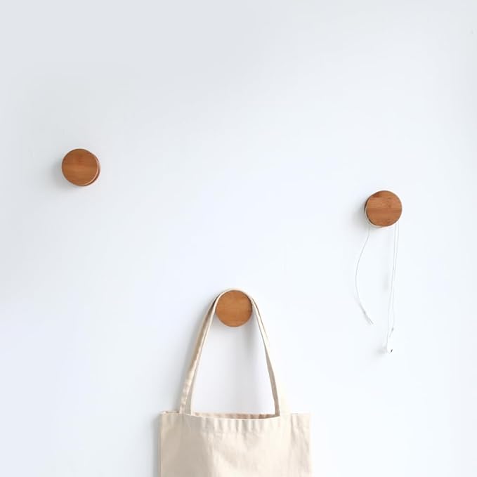GUDEE Ran Bamboo Wall Mount Round Hooks, Heavy Duty Modern Decorative Durable Hanger for Hanging Bags, Shoes, Towels, Accessories and More in Foyer, Kitchen, Bedroom, Closet in Color Natural