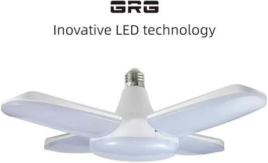 (4 Pack) LED Garage Lights, 60W Trilights Ceiling, High Low Bay Deformable Adjustable 4 Led Light Bulbs 6000LM 6000K, Screw in Tribright Garage Lighting Fixture,CRI80 Daylight