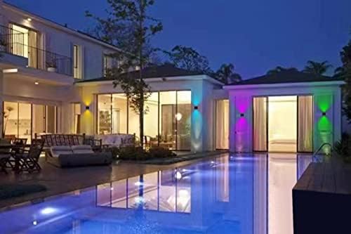 Wrasse RGB Outdoor Wall Sconce Lighting Color Changing Porch Wall Lights RGBW Modern Cube Light 120V Black Up Down Mounted Exterior Wall Sconces Fixtures for House Outside Front Door