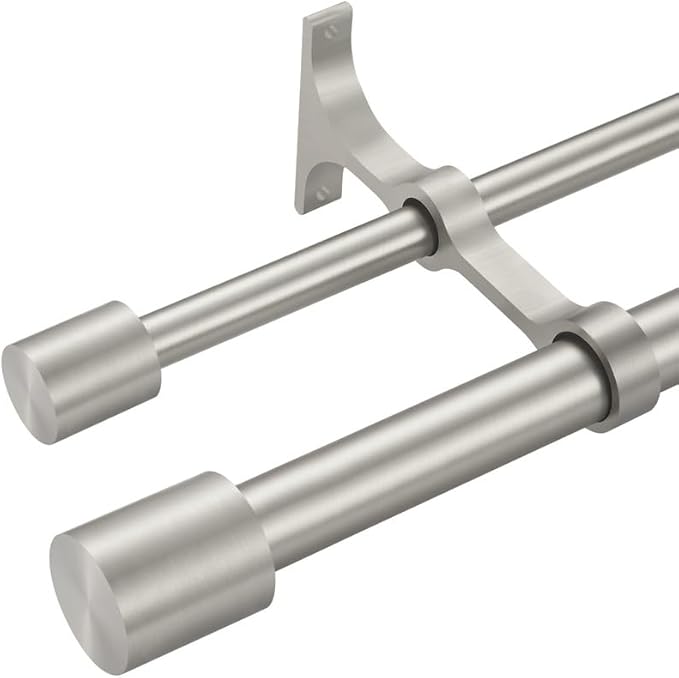 Double Curtain Rods 72-144" (6-12ft), Brushed Nickel Double Drapery Rod with Cap Finials, 1 Inch Front and 5/8 Inch Back Diameter Heavy Duty Dual Curtain Rod, Decorative Double Rods for Window
