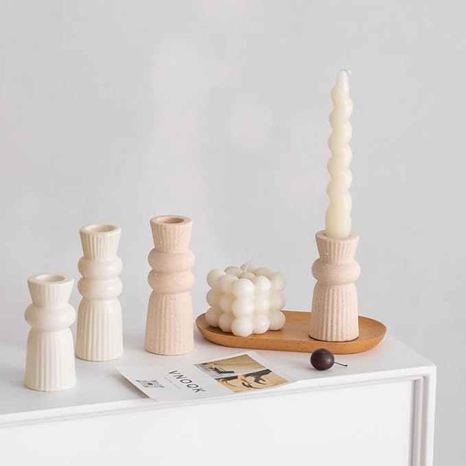 Denique Ceramic Candle Holders Set of 2, Creative Modern Knot Candlestick Holder Set, Table Centerpiece Taper Candle Holders Desktop Decoration for Home Decor, Wedding, Dinning, Party (Cream)