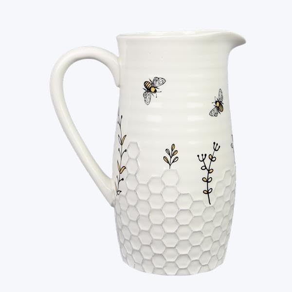 Young's Inc Honey Bee Ceramic Water Pitcher/Vase,Bee Farmhouse,Rustic Decor for Kitchen,Dining Accessories,8 Inch