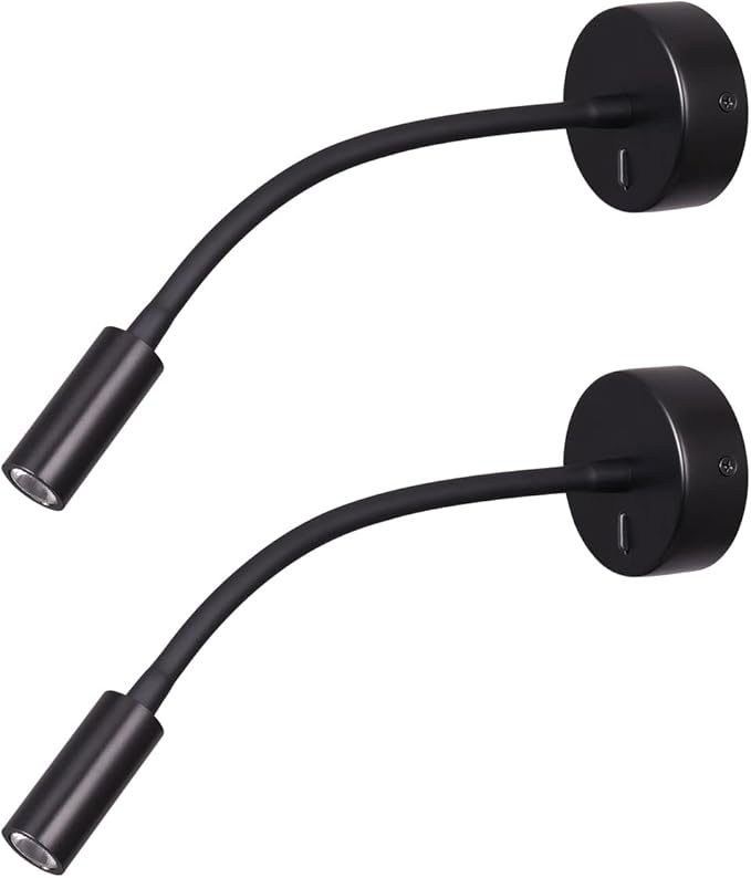 Wall Mounted Reading Lamp LED 3W Warm White 3000K Hardwired for Reading Matt Black(Black Hard-Wired 2PCS)
