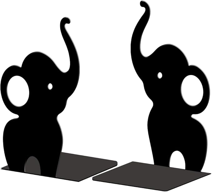 Peacoblue Metal Bookends for Shelves, Modern Decorative Heavy Duty Study Book Support Stoppers for Office, Desk, Shelf, Room 4.7"x3.5"x7.9" Cast Iron Simple Tall Bookends, 1 Pair (Cute Elephant)