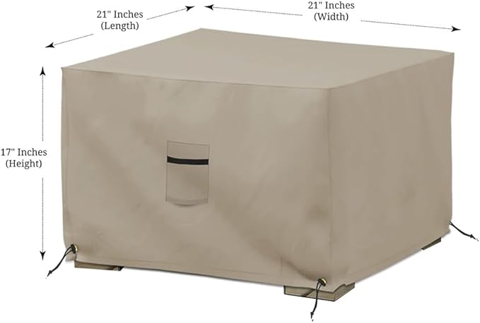 Covers & All Outdoor Ottoman Cover, 12 Oz Waterproof Ottoman Slipcover with UV-Resistant Properties, Square Patio Furniture Cover Suitable for Indoors/Outdoors (21" L x 21" W x 17" H, Beige)