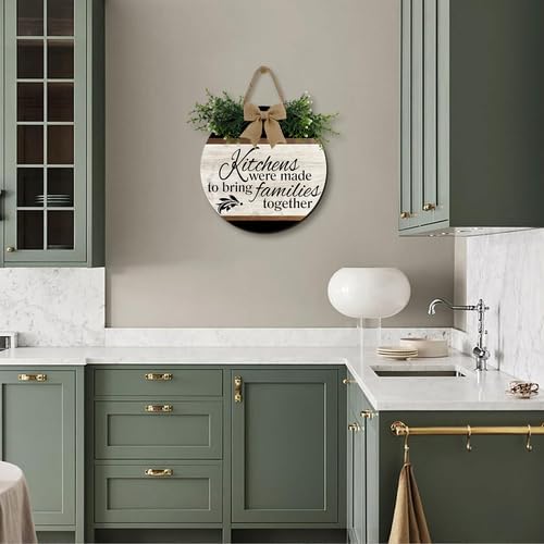 Kitchen Rustic Round Wooden Wreath Sign 11inch, Kitchens Are Made For Bringing Families Together Signs, Kitchen Wreaths Decorations Farmhouse Wall Art Decor