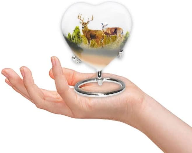 Bold & Divine Deer Print Design Urn | Mini Heart Cremation Urn with Stand & Premium Box | Honor Your Loved One with Urn Heart Shaped - Perfect for Adults & Infants
