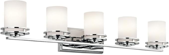 Kichler Hendrik 43" 5 Light Vanity Light with Satin Etched Cased Opal Chrome