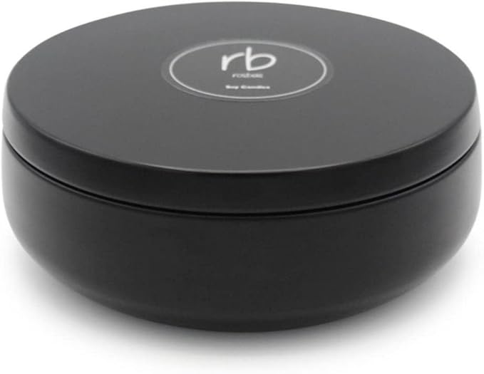Rosbas Candle, Sandalwood Scented, Natural Soy Wax, Black Metallic Tin, 14.5 oz, 4 Cotton Wicks, Long Burn Time, Drawstring Cotton Bag, Non-Toxic, Handmade in The USA