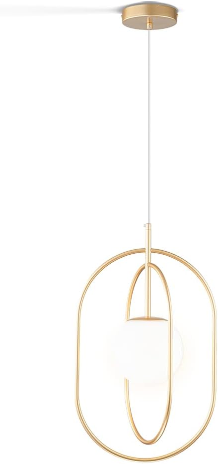 Gold Globe Pendant Lights, Mid Century Modern 1-Light Hanging Lihghting Fixture with Frosted Glass for Kitchen Island Dining Room Bedroom Entryway Hallway