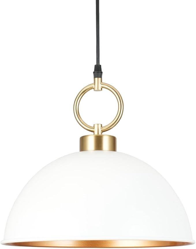 ALICE HOUSE 12-inch Pendant Light White Gold Mid Century Pendant Lighting Modern Hanging Light Fixture for Dining Room,Kitchen, Bedroom Cafe AL577912-P1
