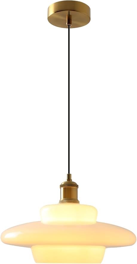 Mid Century Pendant Light Gold Nordic Dining Table Pendant Light Fixtures, with White Glass Shade Pendant Lighting, Height Adjustable Hanging Lamp, for Kitchen Island Dining Table Bedroom