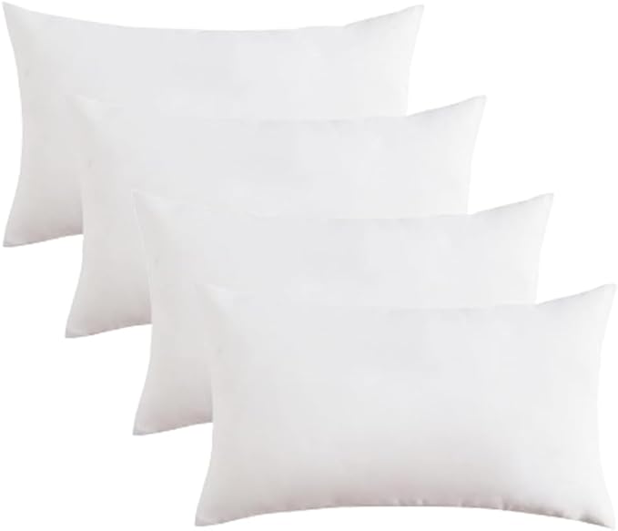 Covers & All Premium Rectangle ThrowPillow Inserts with Covers Set of 4, 20 x 26 Inches White, Decorative Cushions for Couch Sofa Home Decor Office Travel UV Resistant Waterproof Soft Cushions Pillows