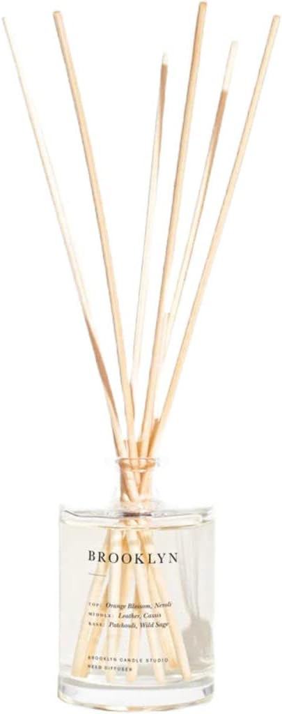 Brooklyn Candle Studio Reed Scent Diffuser - Relaxing Oil Diffuser, Sandalwood & Amber Fragrance, 8 Rattan Diffuser Reeds, Clean Ingredients (3.7oz, Brooklyn)