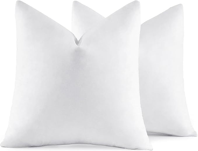 MIULEE 26x26 Euro Pillow Inserts,Set of 2 Down Feather Throw Pillows for Couch Sofa Bed, Decorative Fluffy Throw Pillow Inserts Cotton Fabric,White