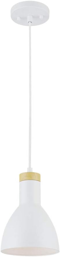 GLOBE Electric 60765 1-Light Pendant Light, Matte White, Wood Grain Accent