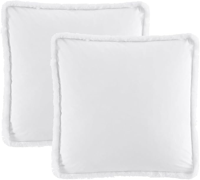 JUSPURBET White Decorative Velvet Fringe Throw Pillow Covers 22x22 Set of 2 Boho Soft Cushion Case for Home Decor Living Room Couch Sofa Bed