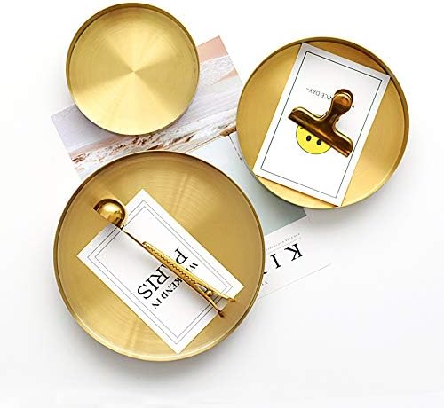 Round Gold Tray Stainless Steel Jewelry, Make up, Candle Plate Decorative Tray (8.6 inches)