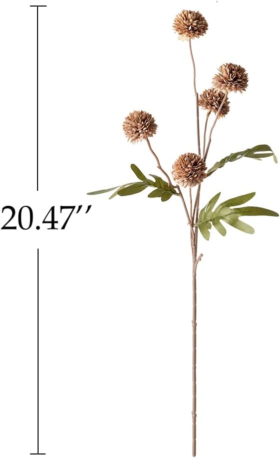 Laelfe Artificial Kiku Flower - 5 Pcs Fake Pompon Mums Silk Small Chrysanthemum Faux Ball Fall Flower Stem Decor for Autumn Wedding Filler DIY Bouquet Centerpieces Arrangements Shower (Coffee)