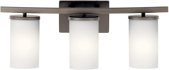Kichler Crosby 23" Vanity Light in Chrome, 3-Light Contemporary Bathroom Light with Satin Etched Cased Opal Glass, (23" L x 8.75" H), 45497CH