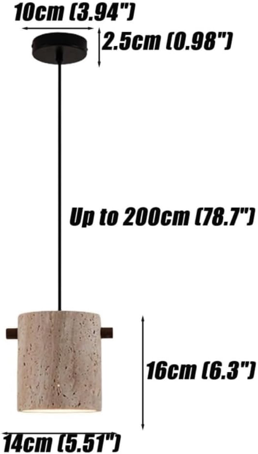 Modern Travertine Stone Pendant Light Minimalist Cylindrical Solid Wood Accents Pendant Lamp Adjustable Hanging Lamp for Bedroom Living Room Dining Room Ambient Lighting
