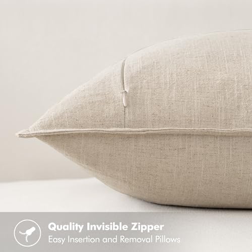 MIULEE Neutral Cream/Gray Linen Pillow Covers Pack of 4 Decorative Natural Solid Throw Pillow Covers Soft Accent Boho Farmhouse Couch Pillowcases Modern Home Decors for Living Room Bed Sofa 20x20 Inch