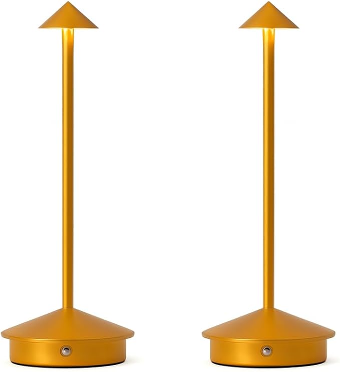 Modern Cordless LED Table Lamps Set of 2 – Rechargeable 5200 mAh Battery, Touch Dimming, 3 Color Modes, Compatible USB-C Charging | Stylish Portable Lamps for Bedroom, Living Room, Nightstand (Gold)