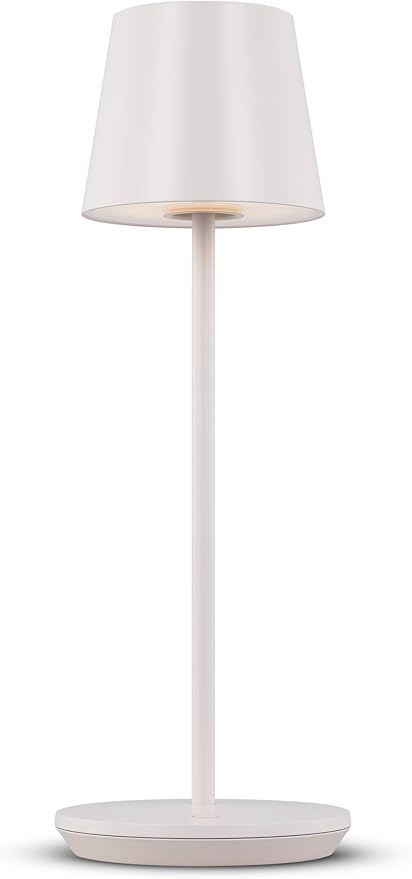 Generation Lighting Mena Accent Rechargeable Table Lamp – 14.5” Pale Pink Steel Lamp with 3-Way Base Switch, 2.4W Up/Down LED at 2700K, 260 Lumens, USB-C, Wet Rated (8000701-137)