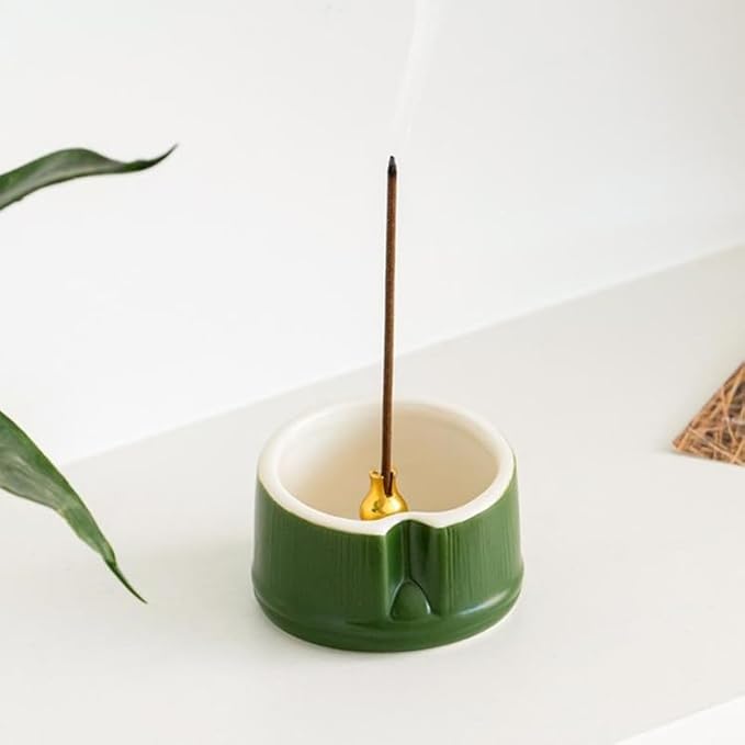 Incense Holder Modern Minimalist Circular Incense Stick Burner for Cones or Sticks for Yoga & Meditation, Enhance Atmosphere,Ceramic Ash Catcher Bamboo 2pcs