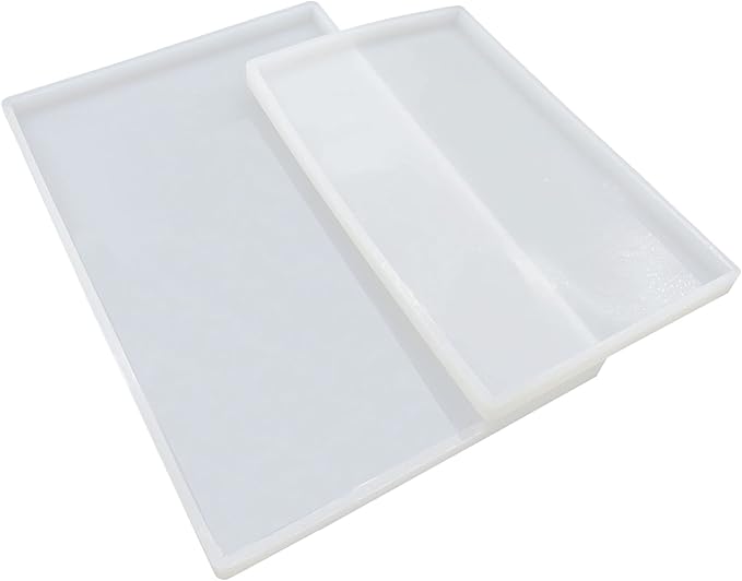 Woohome Large Silicone Resin Tray Mold, 7.8×11.8 inch/ 5.9×9.8inch Rectangle Plate Epoxy Resin Casting Mold for DIY Faux Agate Tray, Serving Board, Coaster, Home Decor