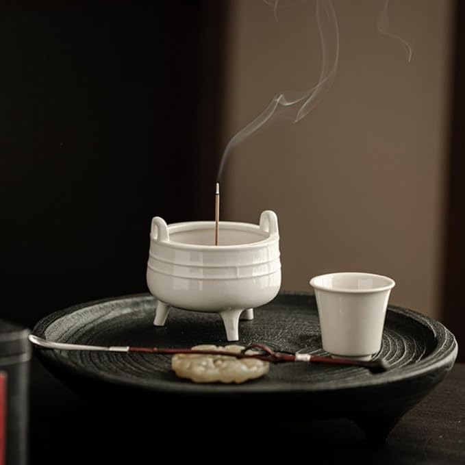 Incense Holder Modern Minimalist Circular Incense Stick Burner for Cones or Sticks for Yoga & Meditation, Enhance Atmosphere,Ceramic Ash Catcher White-1