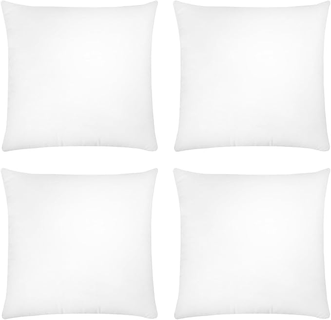 Covers & All Premium Square Throw Pillow Inserts with Covers Set of 4, 20 x 20 Inches White, Decorative Cushions for Couch Sofa Home Decor Office Travel UV Resistant Waterproof Soft Cushions Pillows