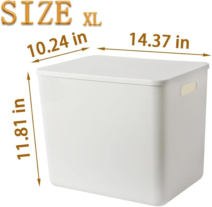5 pack large plastic White storage bins with Lids, Toy Box Chest with Handle，Organizer Containers Baskets for Baby,Nursery，Shelves，Playroom, Bedroom，Office,Closet，home (White, 6XL)