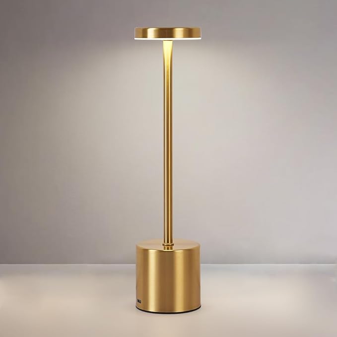 Rechargeable Cordless Table Lamp,Portable Outdoor 5000mAh Battery Operated LED Table Light Touch Control 3 Color Dimmable for Bedroom,Patio,Cofee,Camping,Dining,Restaurant&Livingroom-Gold