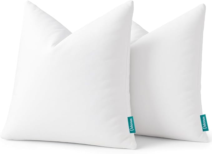 Oubonun 26x26 Feather Down Alternative Throw Pillow Inserts, 100% Cotton Cover, Medium Firm Decorative Pillow Inserts for Couch, Sofa, Bed, Chair (Set of 2)